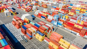 Shipping container stacks at the Port of Long Beach in California